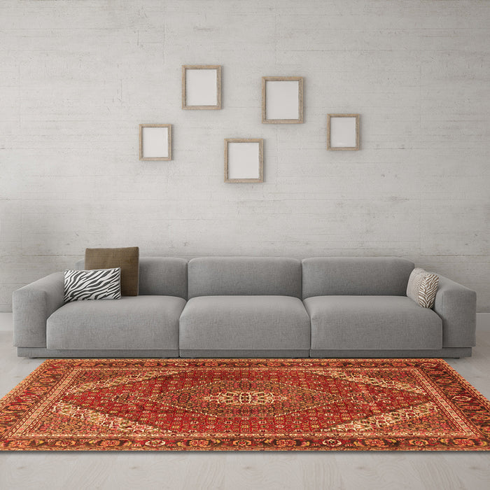 Machine Washable Persian Orange Traditional Area Rugs in a Living Room, wshtr1381org