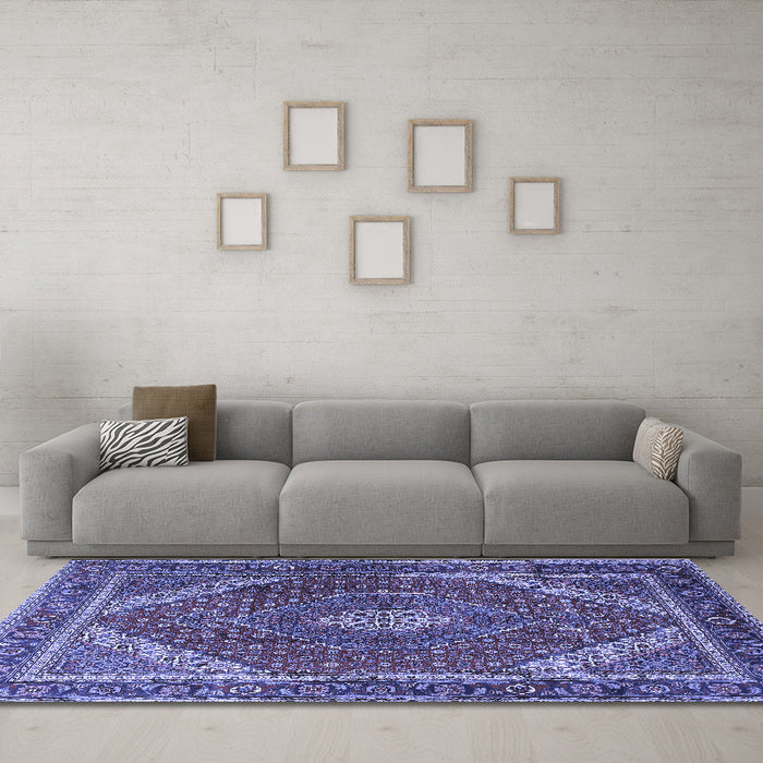 Machine Washable Persian Blue Traditional Rug in a Living Room, wshtr1381blu