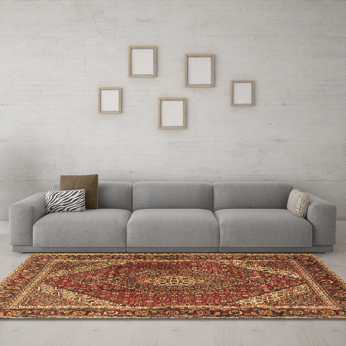 Machine Washable Persian Brown Traditional Rug in a Living Room,, wshtr1381brn