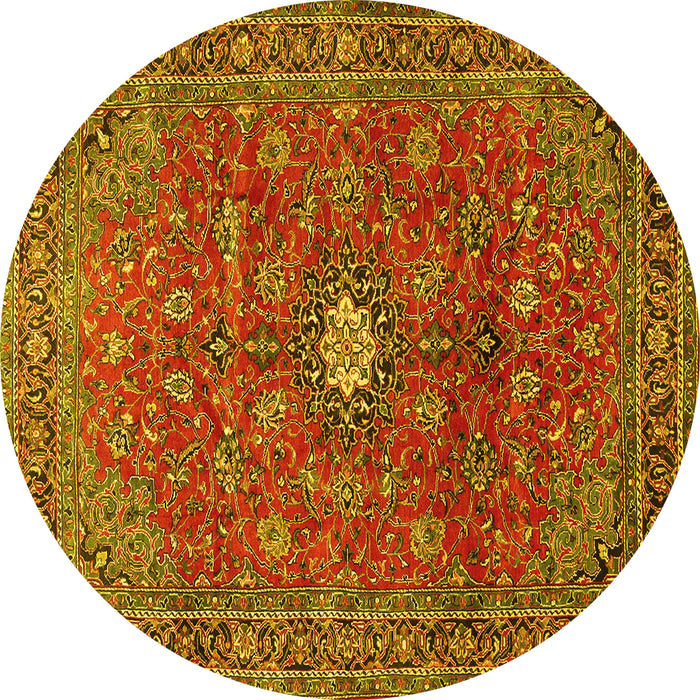 Round Machine Washable Persian Yellow Traditional Rug, wshtr1382yw