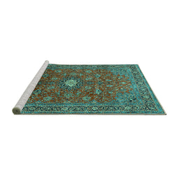Sideview of Machine Washable Persian Turquoise Traditional Area Rugs, wshtr1382turq