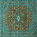 Square Machine Washable Persian Turquoise Traditional Area Rugs, wshtr1382turq