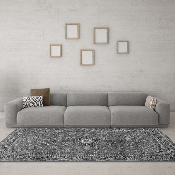 Machine Washable Persian Gray Traditional Rug in a Living Room,, wshtr1382gry