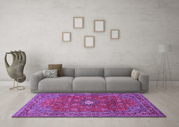 Machine Washable Persian Purple Traditional Area Rugs in a Living Room, wshtr1382pur