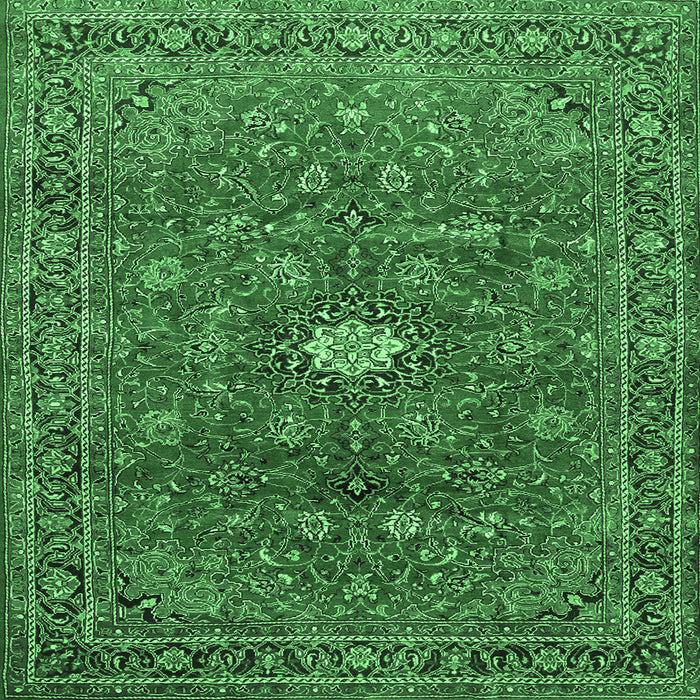 Square Persian Emerald Green Traditional Rug, tr1382emgrn