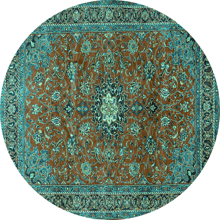 Round Machine Washable Persian Turquoise Traditional Area Rugs, wshtr1382turq