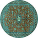 Round Machine Washable Persian Turquoise Traditional Area Rugs, wshtr1382turq