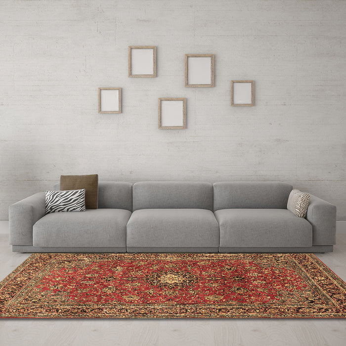 Machine Washable Persian Brown Traditional Rug in a Living Room,, wshtr1382brn