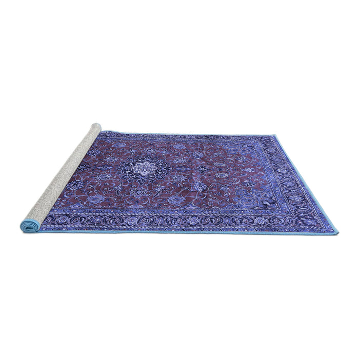 Sideview of Machine Washable Persian Blue Traditional Rug, wshtr1382blu