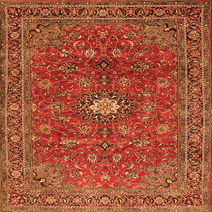 Round Machine Washable Persian Orange Traditional Area Rugs, wshtr1382org
