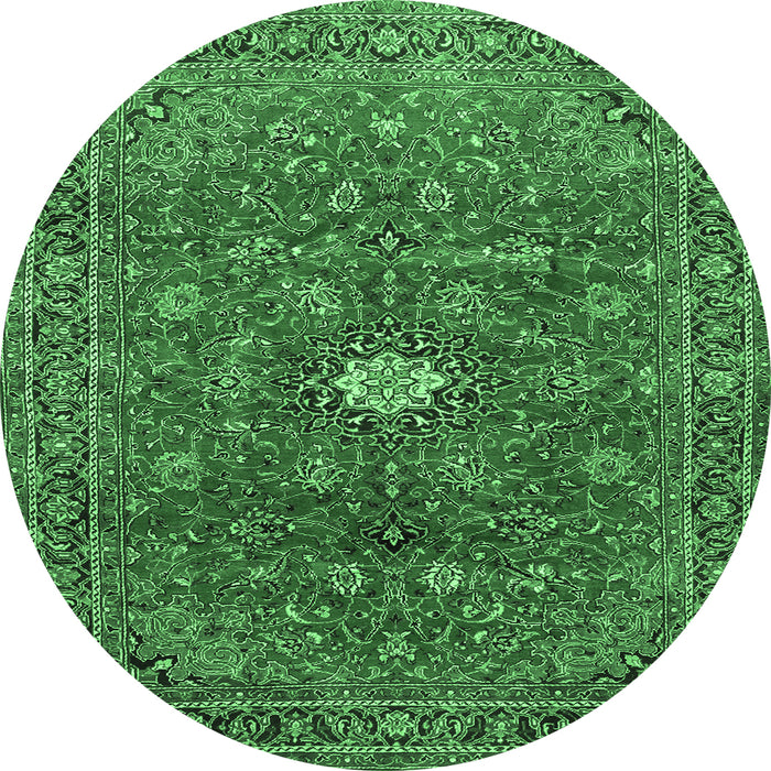Round Machine Washable Persian Emerald Green Traditional Area Rugs, wshtr1382emgrn
