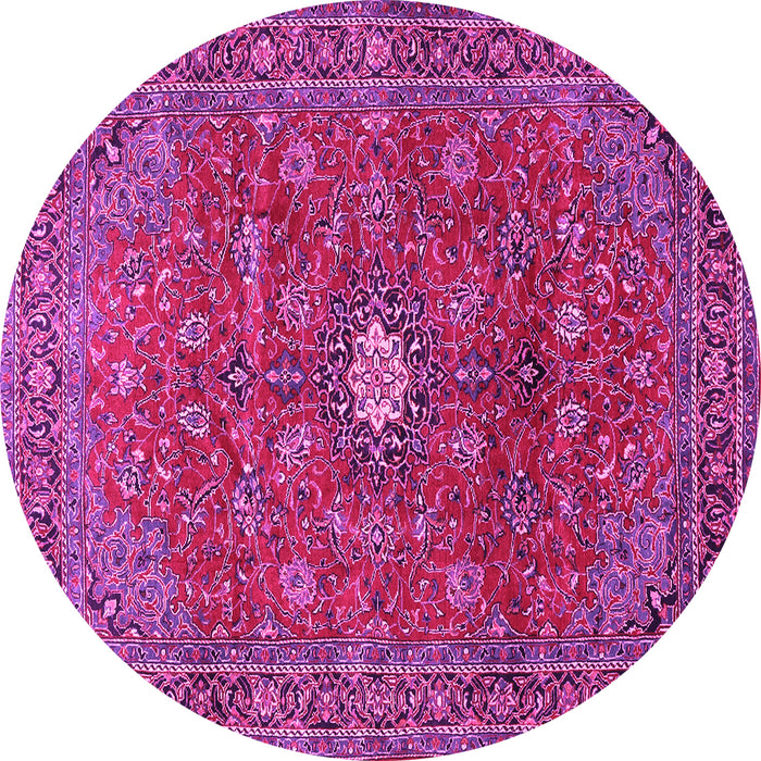 Round Machine Washable Persian Pink Traditional Rug, wshtr1382pnk