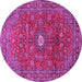 Round Machine Washable Persian Pink Traditional Rug, wshtr1382pnk