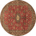 Round Machine Washable Persian Brown Traditional Rug, wshtr1382brn