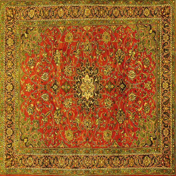 Square Machine Washable Persian Yellow Traditional Rug, wshtr1382yw
