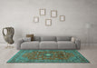 Machine Washable Persian Turquoise Traditional Area Rugs in a Living Room,, wshtr1382turq