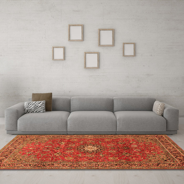Machine Washable Persian Orange Traditional Area Rugs in a Living Room, wshtr1382org