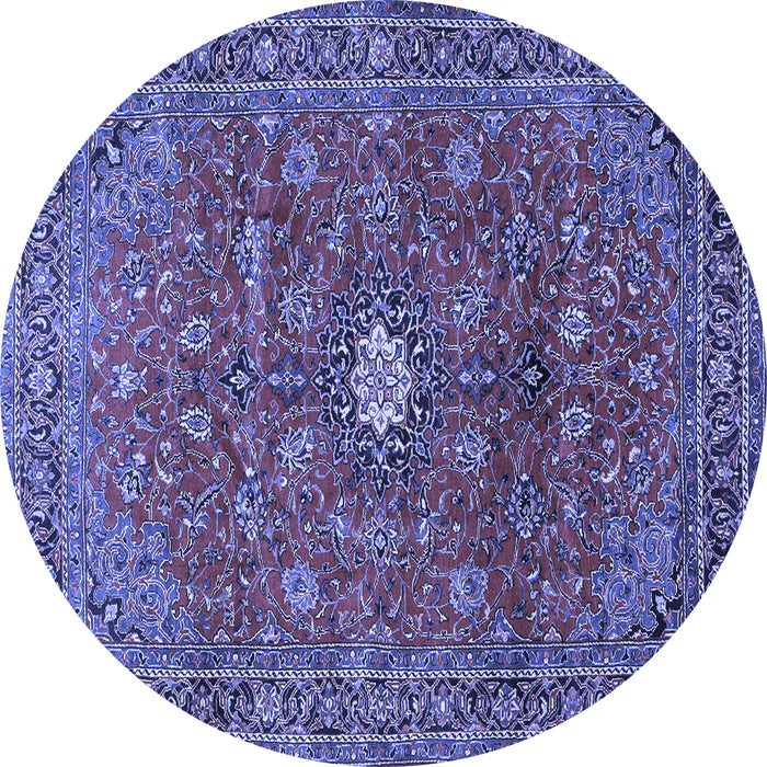 Round Machine Washable Persian Blue Traditional Rug, wshtr1382blu