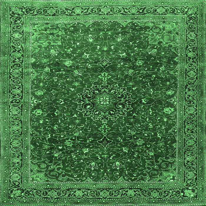 Square Machine Washable Persian Emerald Green Traditional Area Rugs, wshtr1383emgrn