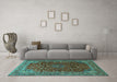 Machine Washable Persian Turquoise Traditional Area Rugs in a Living Room,, wshtr1383turq