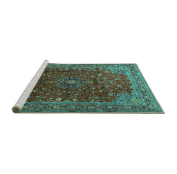 Sideview of Machine Washable Persian Turquoise Traditional Area Rugs, wshtr1383turq