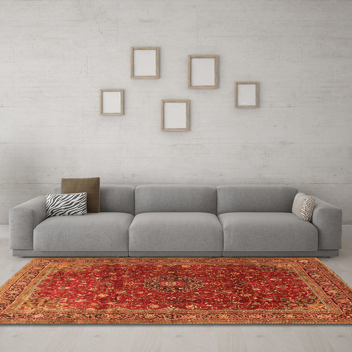 Machine Washable Persian Orange Traditional Area Rugs in a Living Room, wshtr1383org