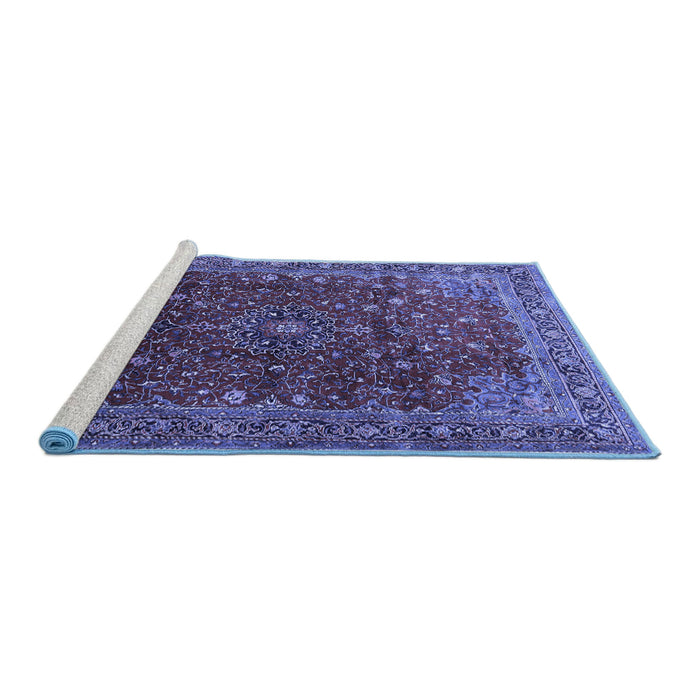 Sideview of Machine Washable Persian Blue Traditional Rug, wshtr1383blu
