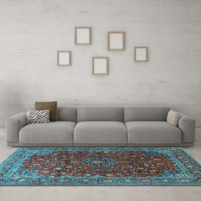 Machine Washable Persian Light Blue Traditional Rug in a Living Room, wshtr1383lblu
