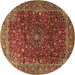 Round Persian Brown Traditional Rug, tr1383brn