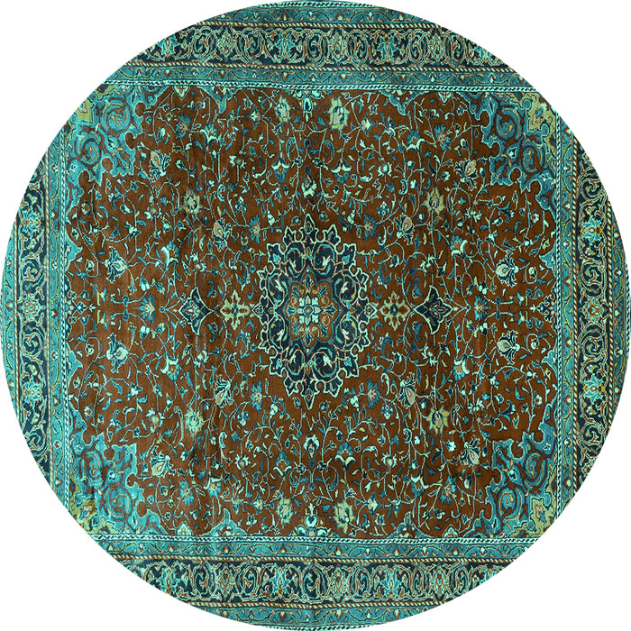 Round Machine Washable Persian Turquoise Traditional Area Rugs, wshtr1383turq