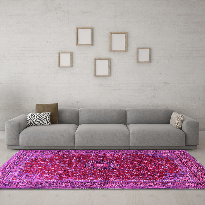 Machine Washable Persian Pink Traditional Rug in a Living Room, wshtr1383pnk
