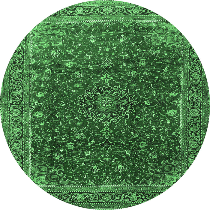 Round Machine Washable Persian Emerald Green Traditional Area Rugs, wshtr1383emgrn