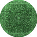 Round Machine Washable Persian Emerald Green Traditional Area Rugs, wshtr1383emgrn