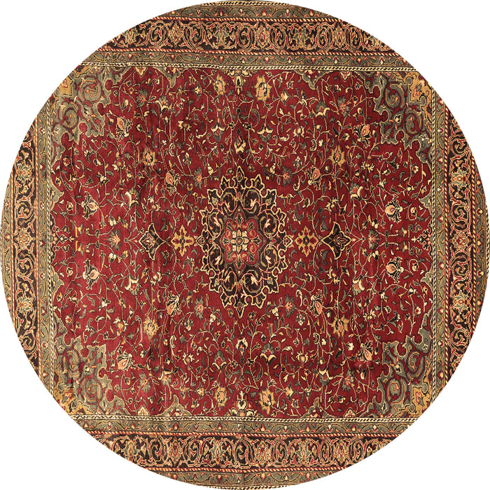Round Machine Washable Persian Brown Traditional Rug, wshtr1383brn
