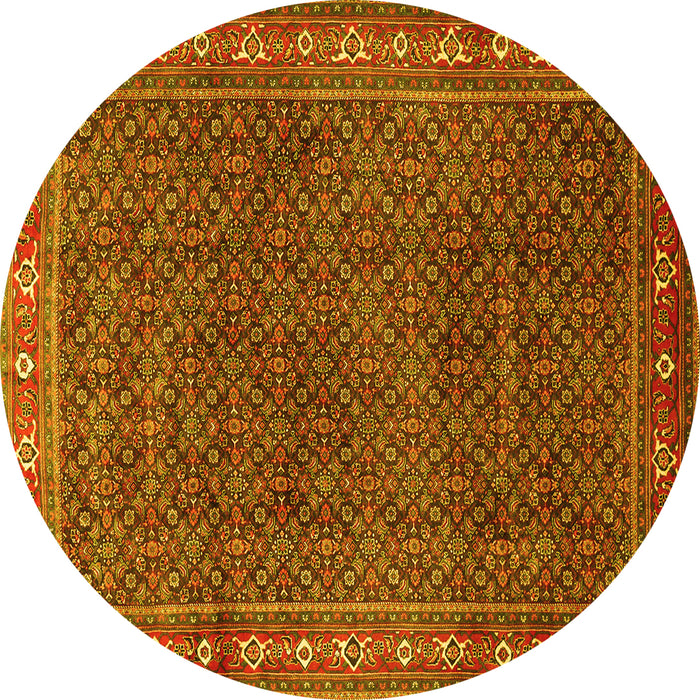 Round Machine Washable Persian Yellow Traditional Rug, wshtr1384yw