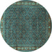 Round Machine Washable Persian Turquoise Traditional Area Rugs, wshtr1384turq