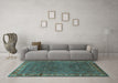 Machine Washable Persian Turquoise Traditional Area Rugs in a Living Room,, wshtr1384turq