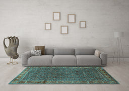 Machine Washable Persian Turquoise Traditional Area Rugs in a Living Room,, wshtr1384turq