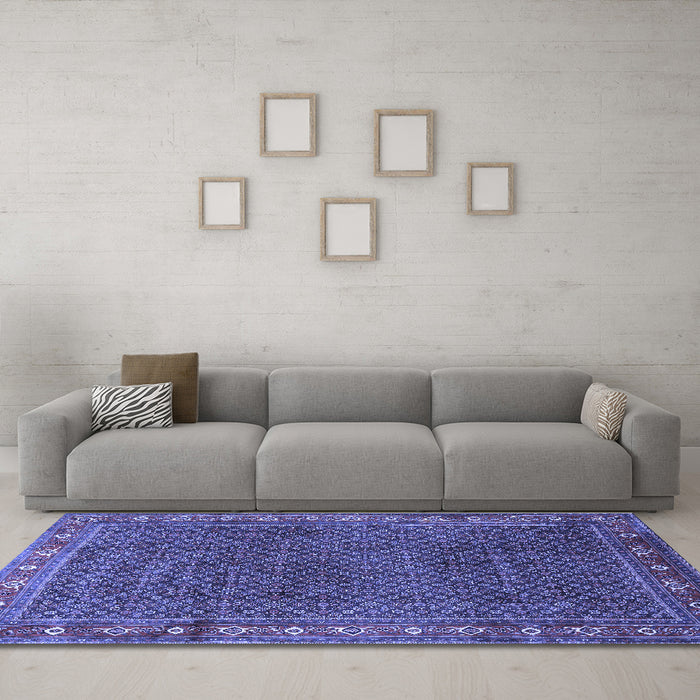 Machine Washable Persian Blue Traditional Rug in a Living Room, wshtr1384blu