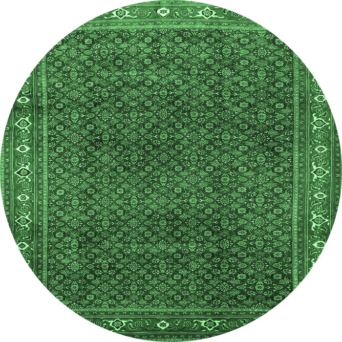 Round Persian Emerald Green Traditional Rug, tr1384emgrn