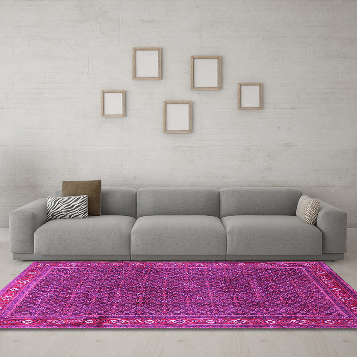 Machine Washable Persian Pink Traditional Rug in a Living Room, wshtr1384pnk