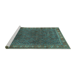 Sideview of Machine Washable Persian Turquoise Traditional Area Rugs, wshtr1384turq