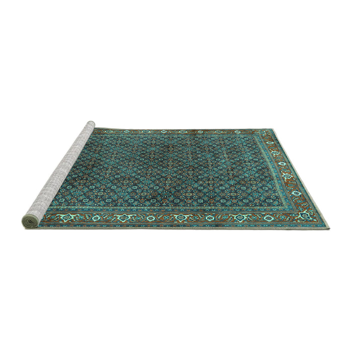Sideview of Machine Washable Persian Turquoise Traditional Area Rugs, wshtr1384turq