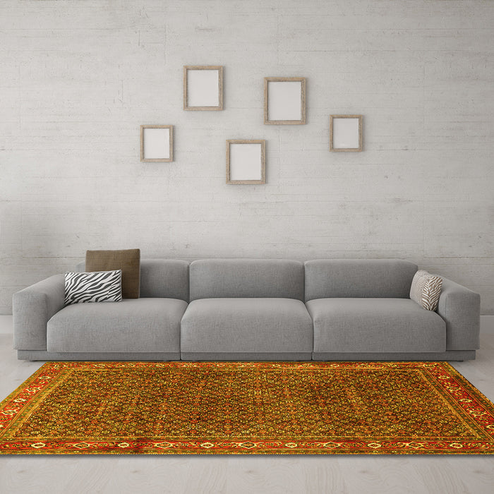 Machine Washable Persian Yellow Traditional Rug in a Living Room, wshtr1384yw