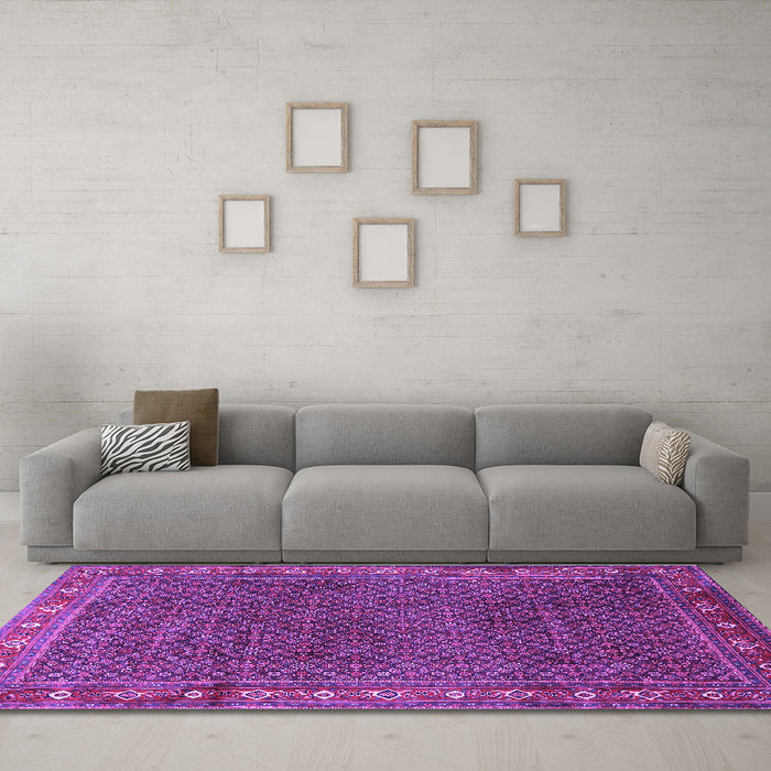 Machine Washable Persian Purple Traditional Area Rugs in a Living Room, wshtr1384pur