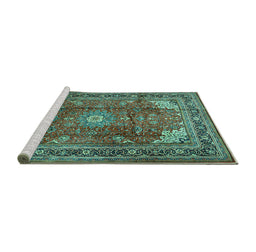Sideview of Machine Washable Persian Turquoise Traditional Area Rugs, wshtr1385turq