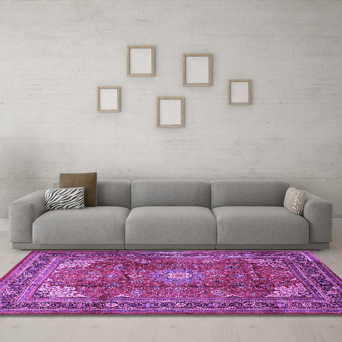 Machine Washable Persian Purple Traditional Area Rugs in a Living Room, wshtr1385pur