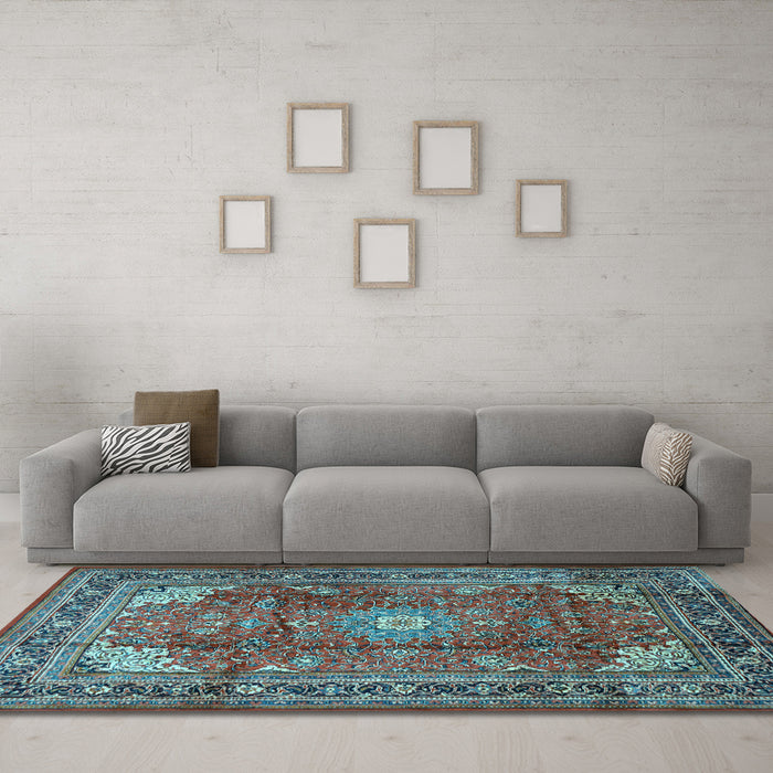 Machine Washable Persian Light Blue Traditional Rug in a Living Room, wshtr1385lblu