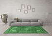 Machine Washable Persian Emerald Green Traditional Area Rugs in a Living Room,, wshtr1385emgrn