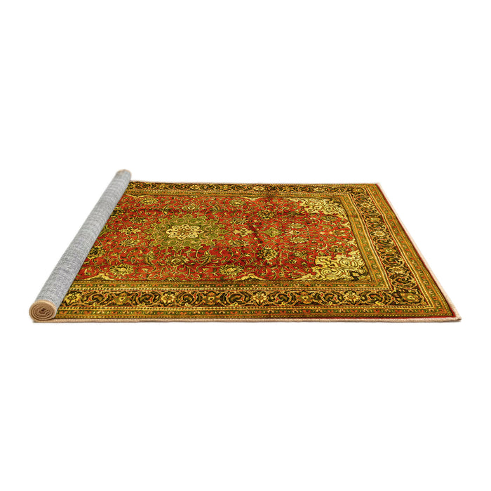 Sideview of Machine Washable Persian Yellow Traditional Rug, wshtr1385yw